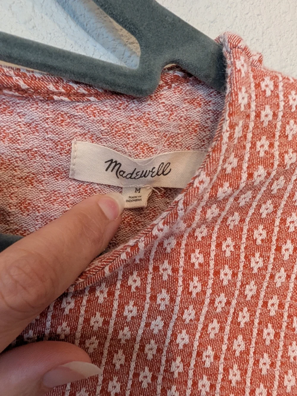 Madewell Jacquard Puff Sleeve Knit Top Soft Terracotta Peach Stripe - Size M